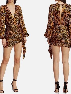 Yellow Leopard Print Wrap Dress